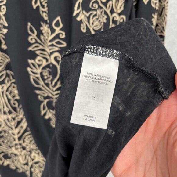Lucky Brand Boho Tunic Top Blouse Size 3X Black Tan Paisley Print Stretch EUC - Picture 5 of 11